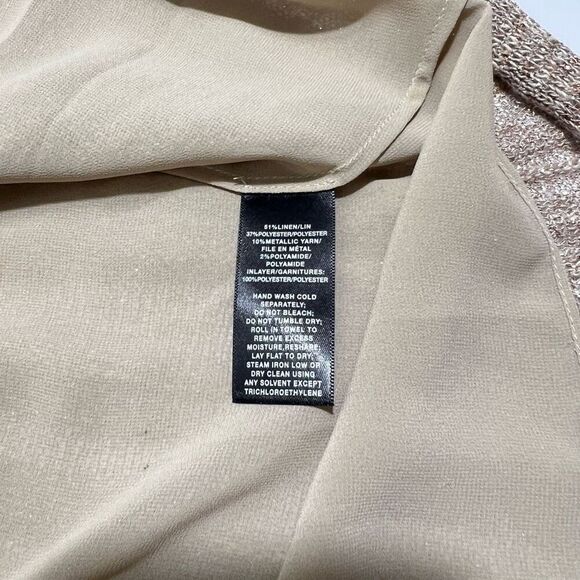 Lafayette 148 Size Small Gold Metallic Linen Mesh Knit Sweater Top - Picture 13 of 14